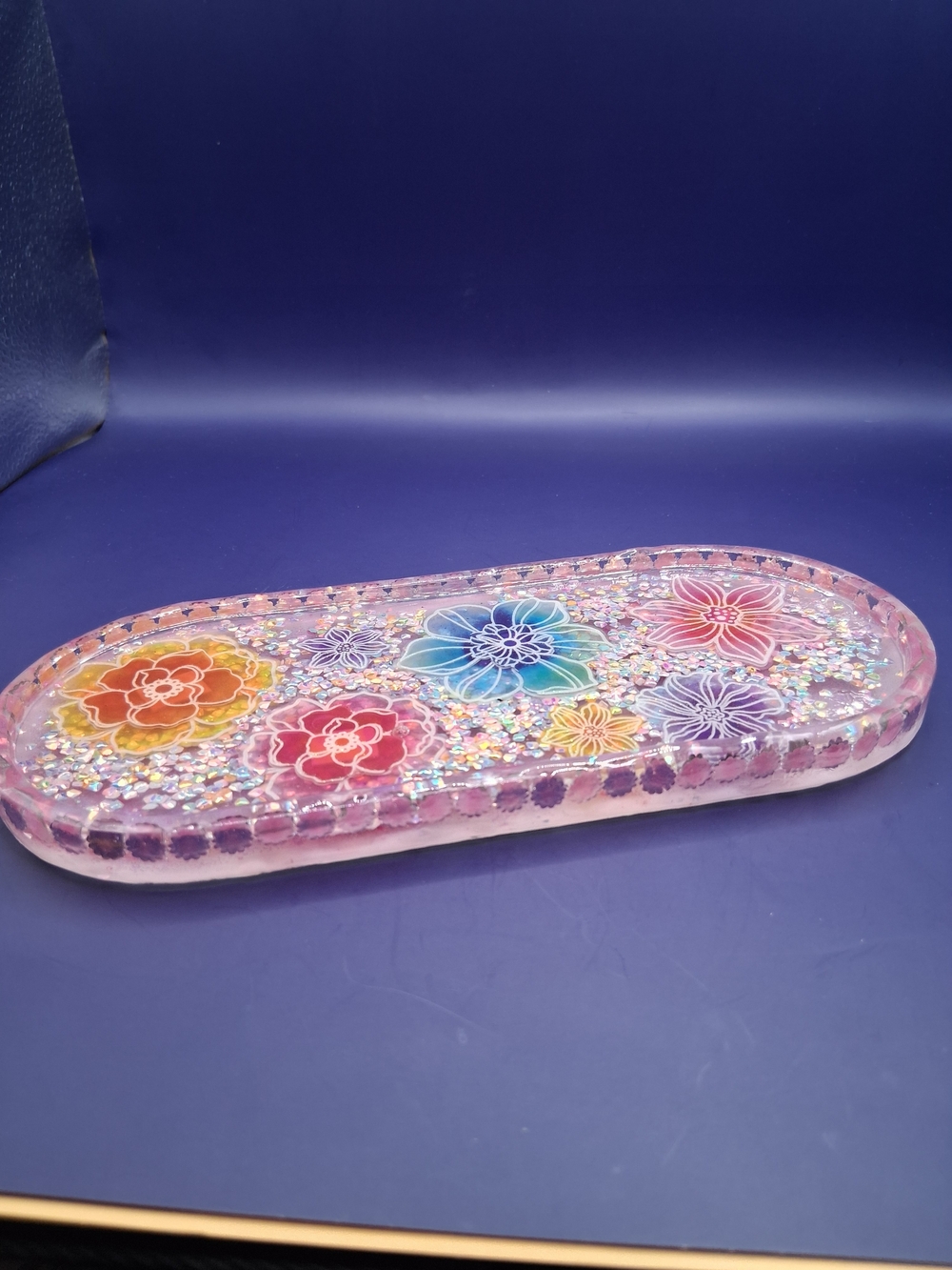 Handcrafted Floral Resin Trinket Tray in Rainbow Pastels